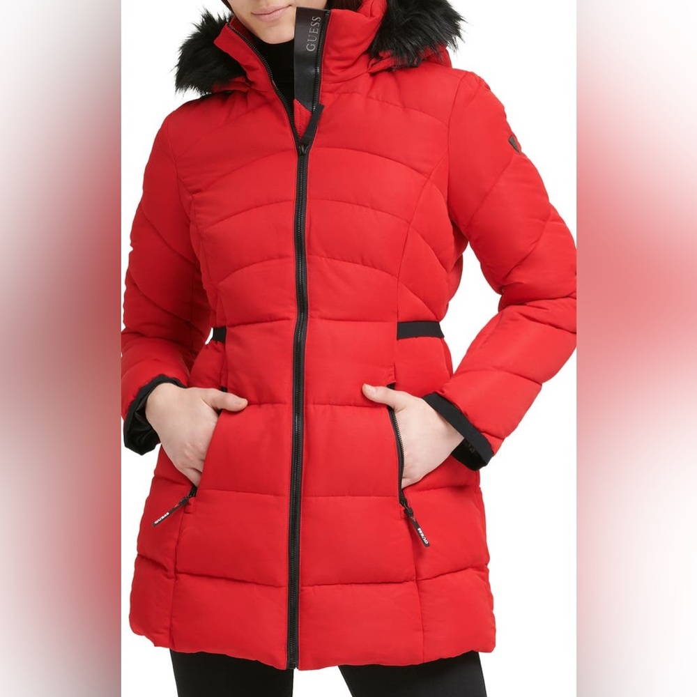 Faux Fur Trim Hooded Puffer Jacket